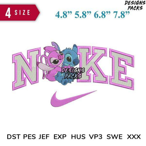 Stitch and Angel embroidery design with Nike logo, available in multiple sizes and formats