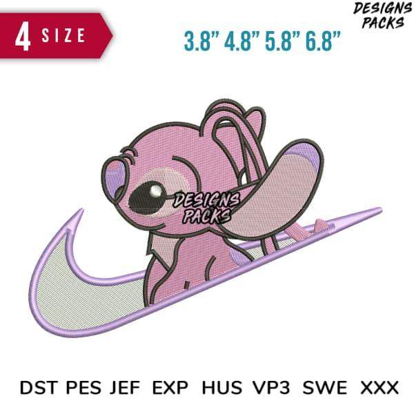 Pink Stitch character embroidery design in Nike swoosh, available in multiple sizes and formats