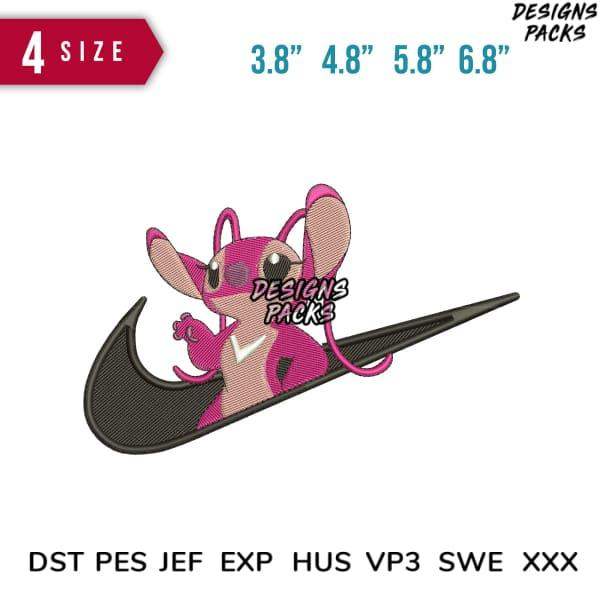 Pink Stitch character embroidery design in Nike swoosh, 4 sizes, DST PES JEF formats