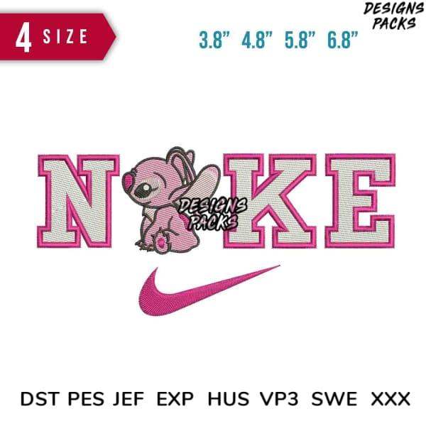 Pink Stitched Embroidery Design with Cartoon Character and Nike Swoosh, 4 Sizes, PES DST Formats
