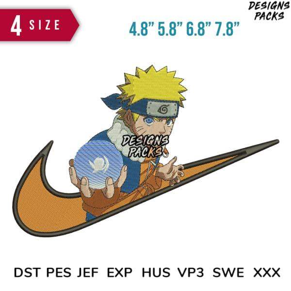 Naruto embroidery design with Nike swoosh, available in multiple sizes and formats
