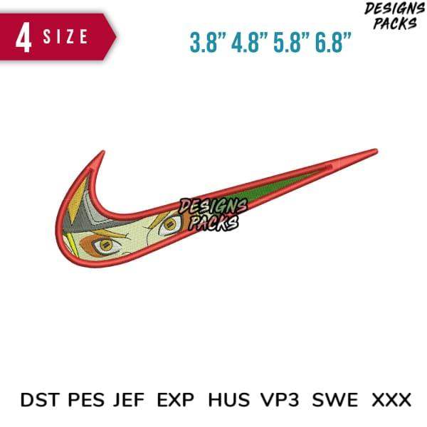 Anime-style Nike swoosh embroidery design in 4 sizes, PES DST formats for instant download