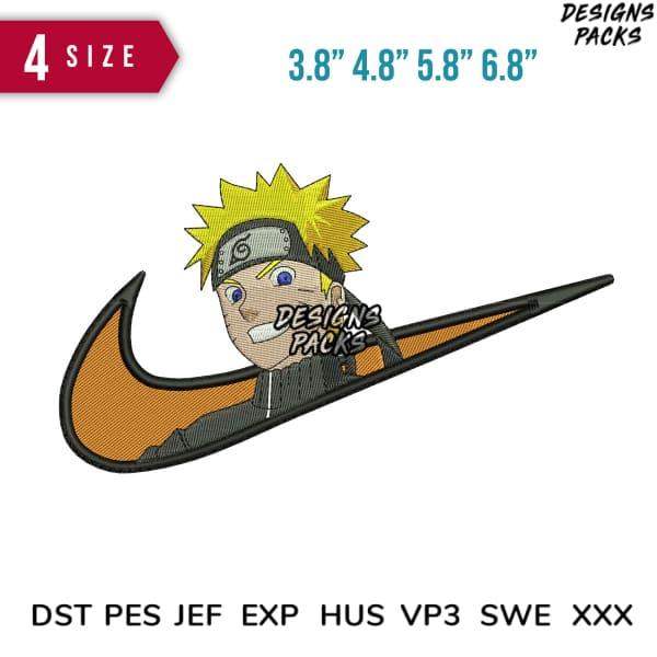 Naruto character in Nike swoosh embroidery design, 4 sizes, PES DST EXP formats