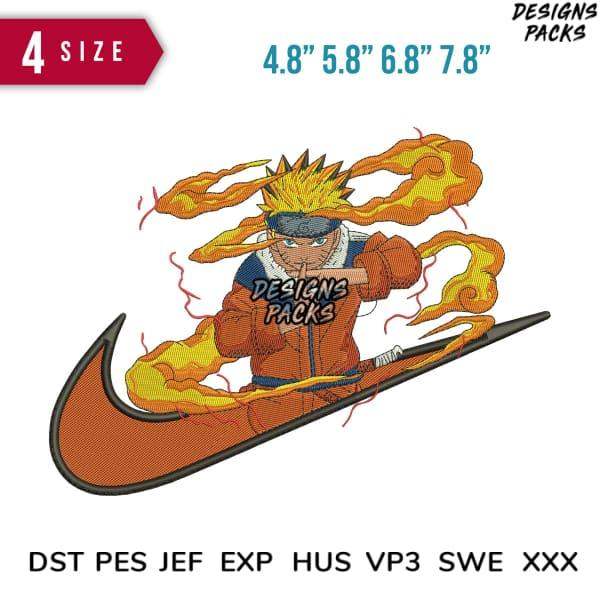 Naruto anime embroidery design with fiery effects, available in multiple sizes and formats for instant download