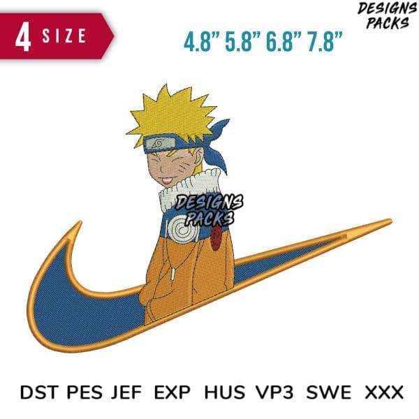 Naruto embroidery design with Nike swoosh, available in multiple sizes and formats
