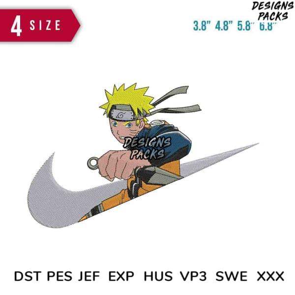 Naruto character embroidery design with Nike swoosh, available in multiple sizes and formats