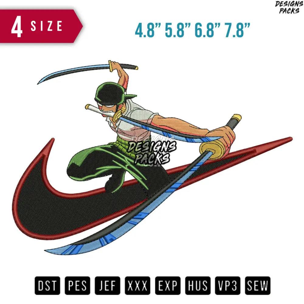 Swoosh Anime Zoro Sword Embroidery Design