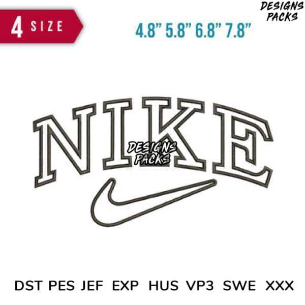 Nike logo embroidery design in 4 sizes, compatible with DST PES JEF formats for instant download