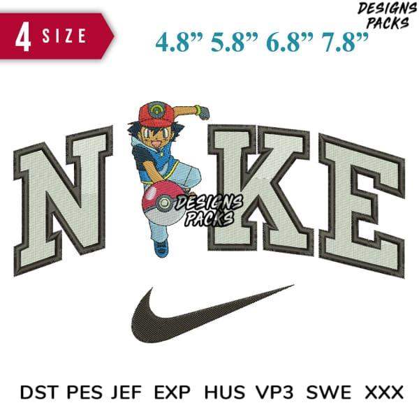 Embroidery design featuring Pokémon character with Nike logo, available in multiple sizes and formats