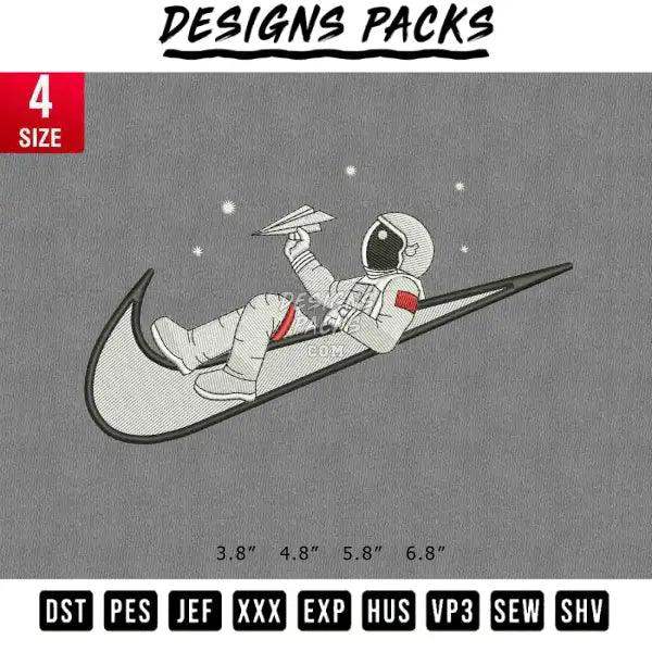 Swoosh Astronaut Embroidery Design 