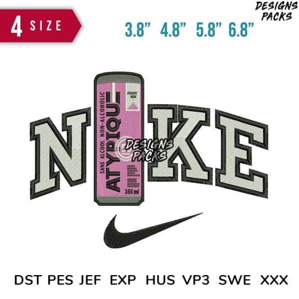Nike-inspired embroidery design with Atypique can, 4 sizes, DST PES formats for DTG/DTF