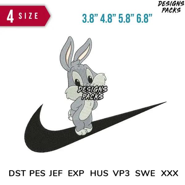Swoosh baby bugs Bunny Embroidery Design Size item : 3.8" 4.8" 5.8" 6.8"