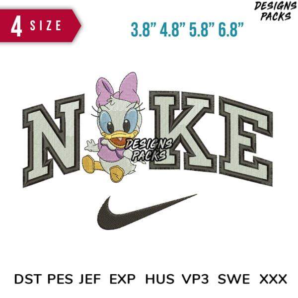 Embroidery design featuring Daisy Duck with Nike logo, available in multiple sizes and formats