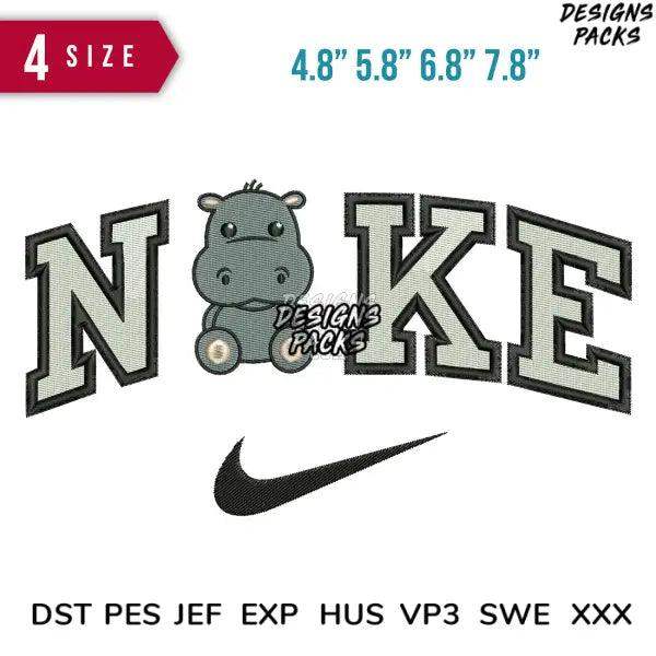 Swoosh Baby Hippo Boy Embroidery Design 4.8" 5.8" 6.8" 7.8"