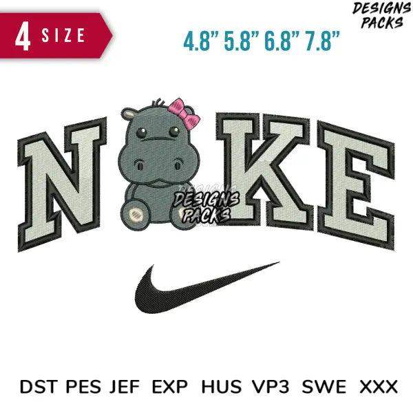 Swoosh Baby Hippo Girl Embroidery Design 4.8" 5.8" 6.8" 7.8"