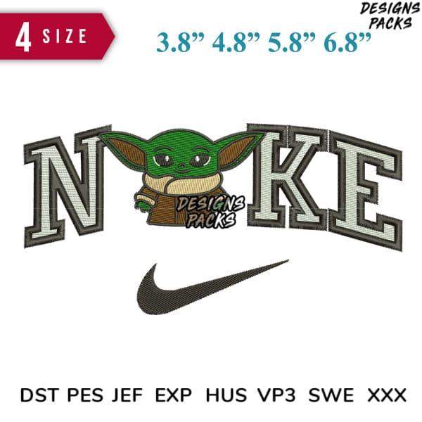Baby Yoda in Nike logo embroidery design, 4 sizes, DST PES JEF formats, instant download