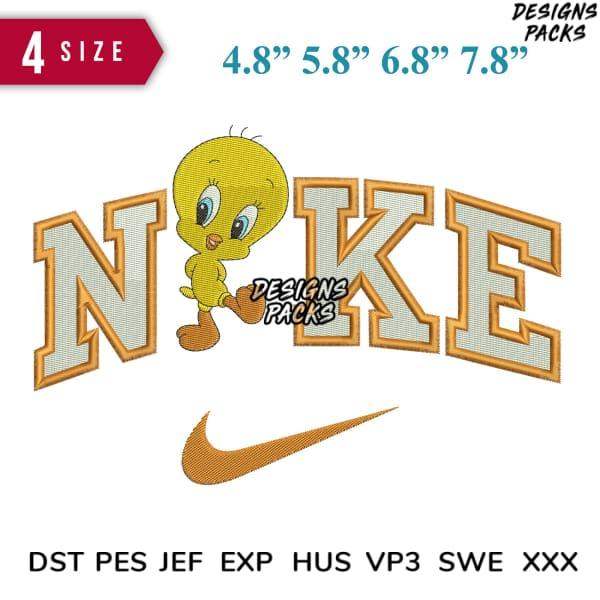Tweety Bird embroidery design with Nike logo, available in multiple sizes and formats