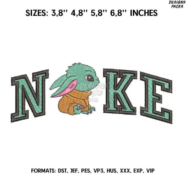 Nike Baby Yoda Embroidery design file pes. Swoosh letter embroidery design., Star Wars