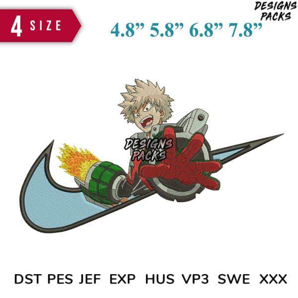 Anime character embroidery design with rocket boosters, 4 sizes, PES DST formats for machine embroidery