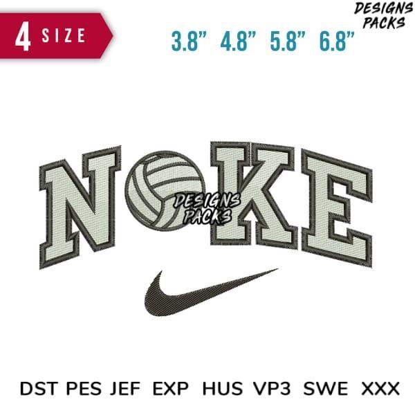 NOKE volleyball embroidery design with Nike swoosh, 4 sizes, DST PES JEF formats for instant download