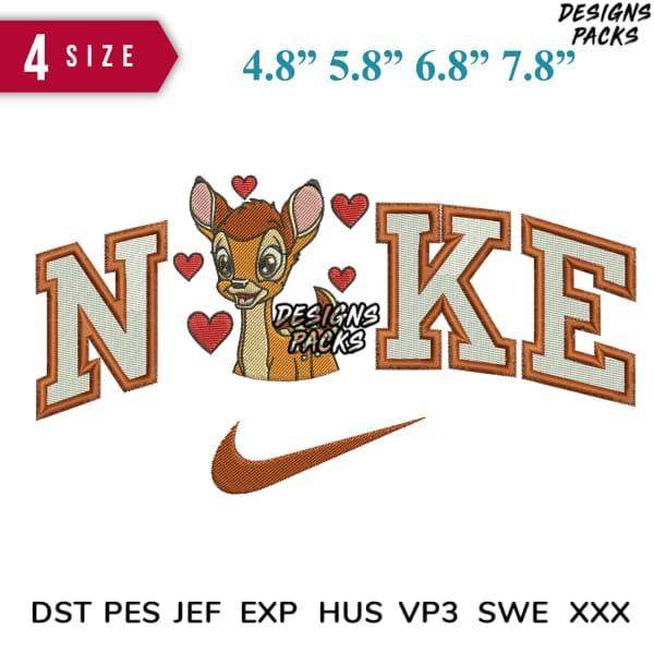 Bambi with hearts and Nike logo embroidery design in 4 sizes, compatible with DST PES JEF formats