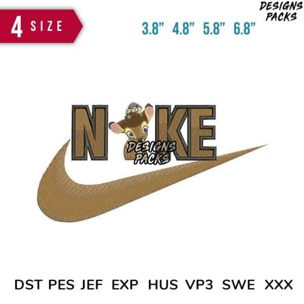 Embroidery design featuring Nike logo with deer mascot, available in multiple sizes and formats