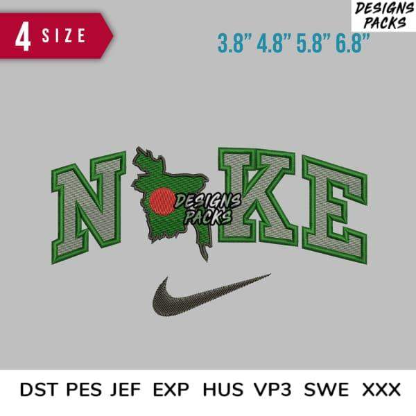 Embroidery design of 'NOKE' with Bangladesh map, 4 sizes, PES DST formats for instant download