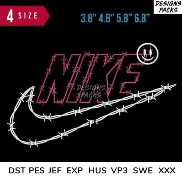 Barbed wire Nike logo embroidery design in 4 sizes, DTF/DTG ready, PES SVG formats