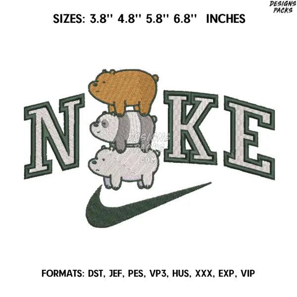 Nike Bare Bears Embroidery Design File/ Nike Embroidery Design/ Swoosh Bare Bears  Machine Embroidery / Design Pes Dst