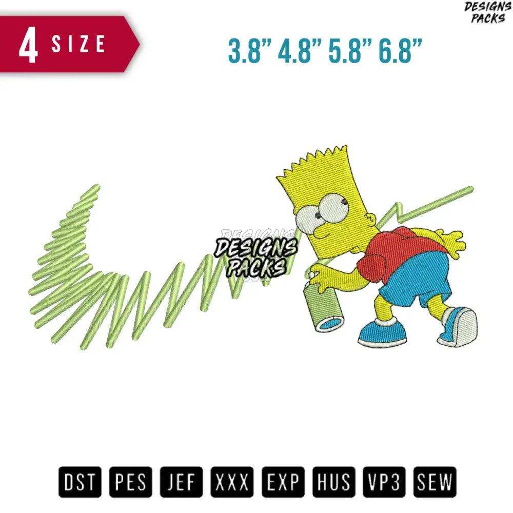 Swoosh Bart Paint Simpson Cartoon Embroidery Design