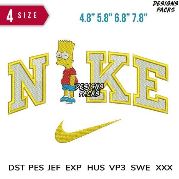 Bart Simpson Nike embroidery design in 4 sizes, PES DST formats, print-ready for apparel