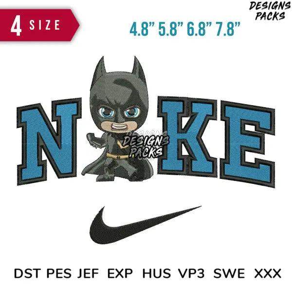 Swoosh Batman Chibi Embroidery Design 4.8" 5.8" 6.8" 7.8"