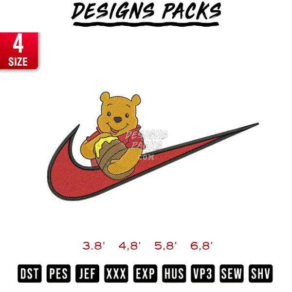 Swoosh Bear Cartoon Embroidery Design 