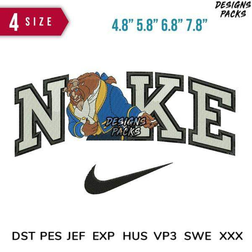 Beast in blue jacket embroidery design with Nike-style lettering, 4 sizes, DST PES JEF formats