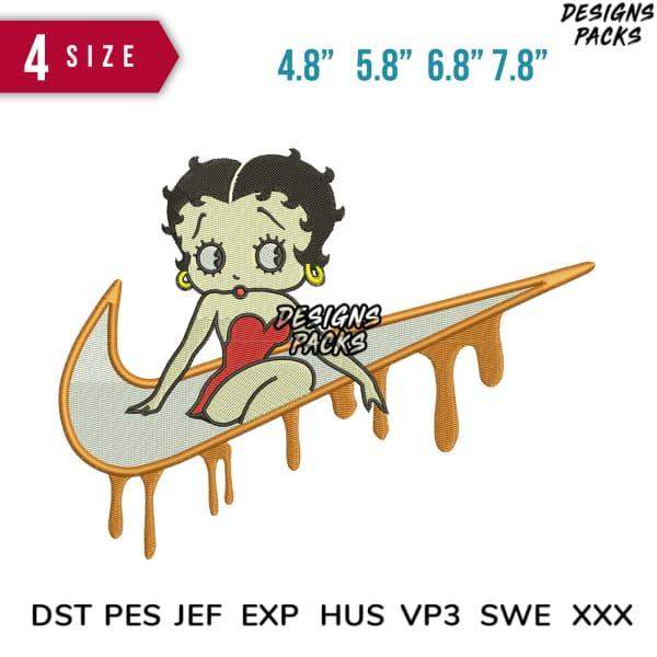 Betty Boop embroidery design on dripping swoosh, 4 sizes, DST PES JEF formats for instant download