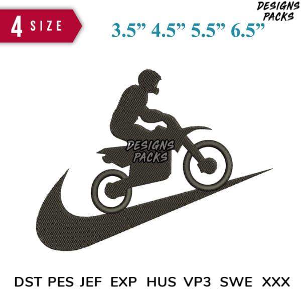 Motorcycle rider embroidery design in 4 sizes, compatible with DST PES JEF formats for instant download