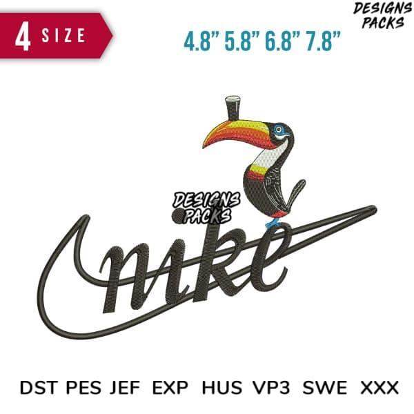 Toucan embroidery design with script text, available in 4 sizes & multiple formats for instant download