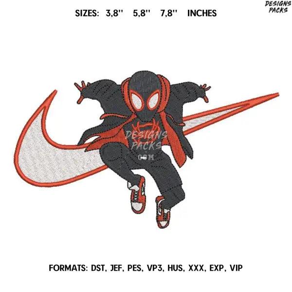 Nike Black Spiderman Embroidery design file pes.  Anime embroidery design., Swoosh embroidery