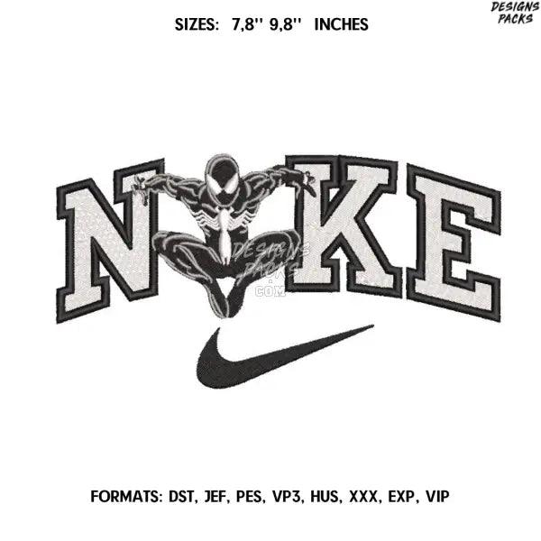 Nike Black Spiderman Embroidery design file pes.  Anime embroidery design., Swoosh embroidery