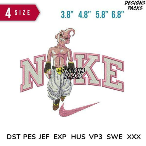 Embroidery design featuring cartoon character with Nike-style text and swoosh, available in multiple sizes and formats