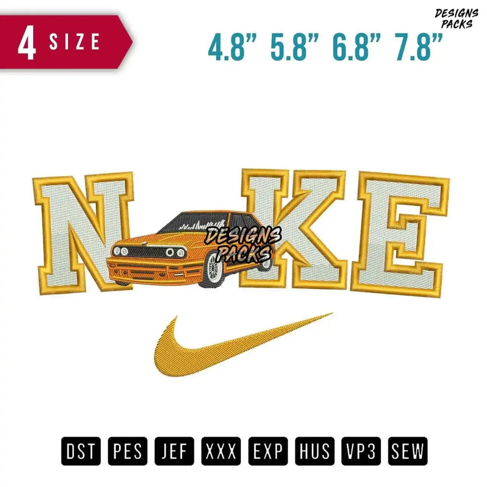 Swoosh Brand Car Nostalgia Embroidery Design