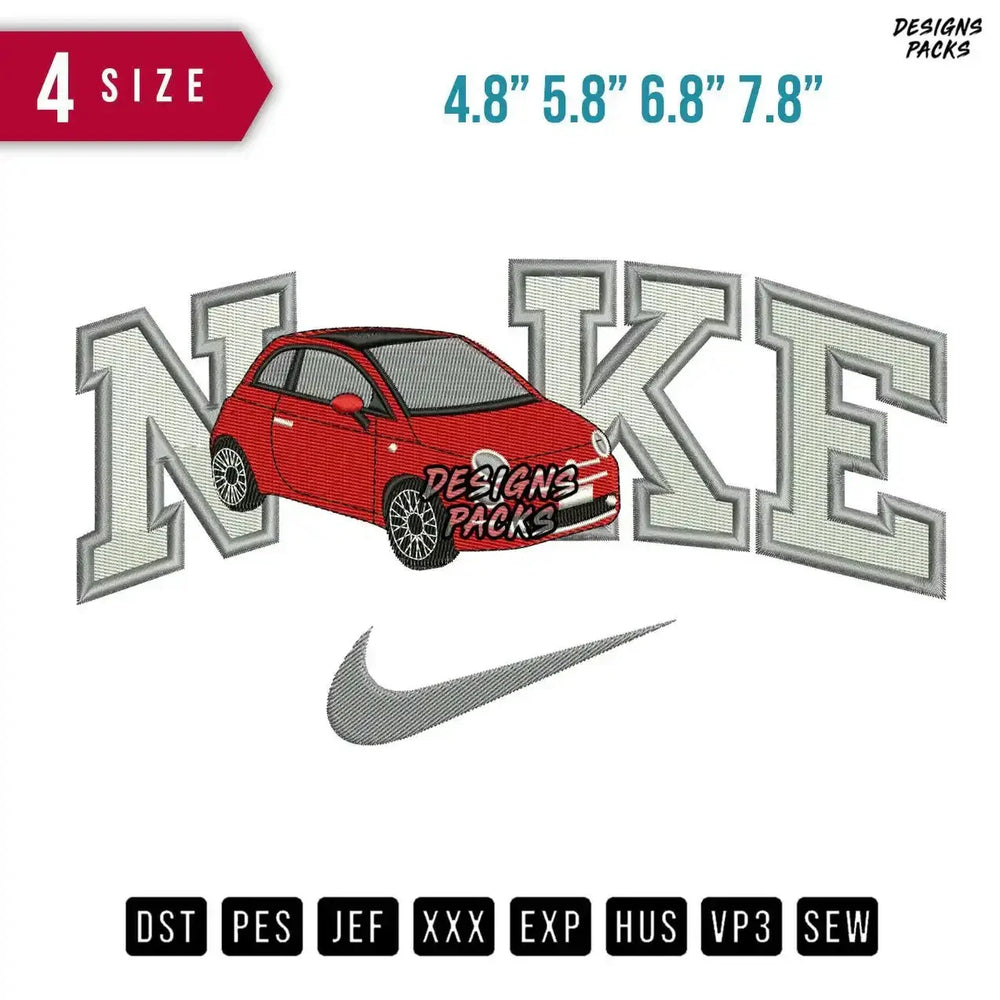 Swoosh Brand Car Red Embroidery Design