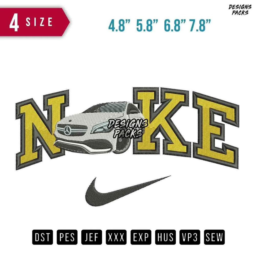 Swoosh Brand Merc car Embroidery Design