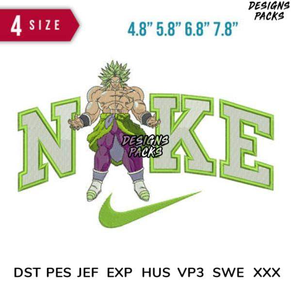 Dragon Ball Broly embroidery design with Nike-style lettering, available in multiple sizes and formats