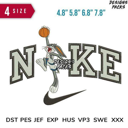 Bugs Bunny basketball embroidery design with Nike swoosh, 4 sizes, DST PES JEF formats