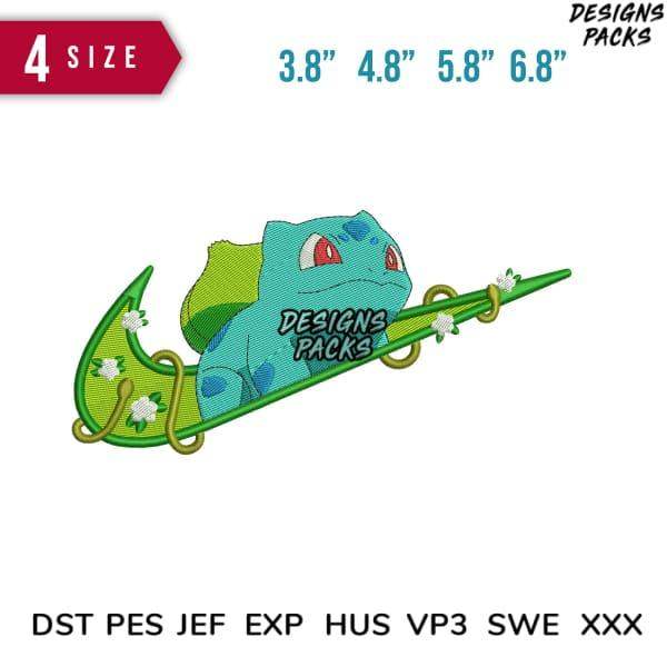 Bulbasaur embroidery design in 4 sizes, print-ready PES DST formats for machine embroidery projects