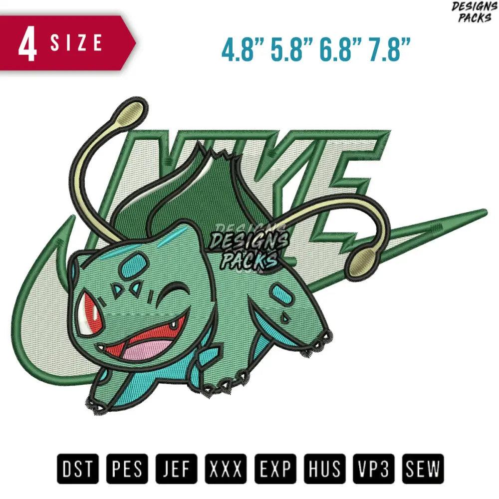 Swoosh Bulbasaur Poke Ball Embroidery Design