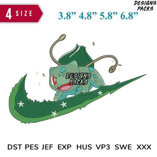 Bulbasaur embroidery design in 4 sizes, compatible with DST PES JEF formats for instant download.