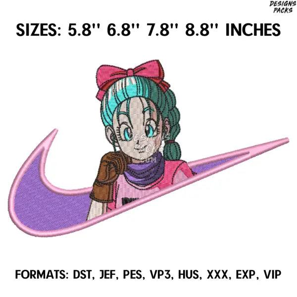 Nike Bulma Embroidery Design File, Dragon Ball Anime Embroidery Design, Bulma Anime Pes Design Brother