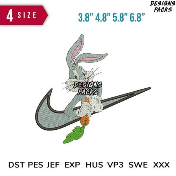 Bugs Bunny embroidery design with carrot, 4 sizes, DST PES formats, print-ready